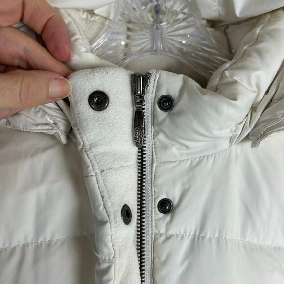 Eddie Bauer Womens Goose Down Parka Size M White Hood Insulated Long Winter Coat - Picture 5 of 9